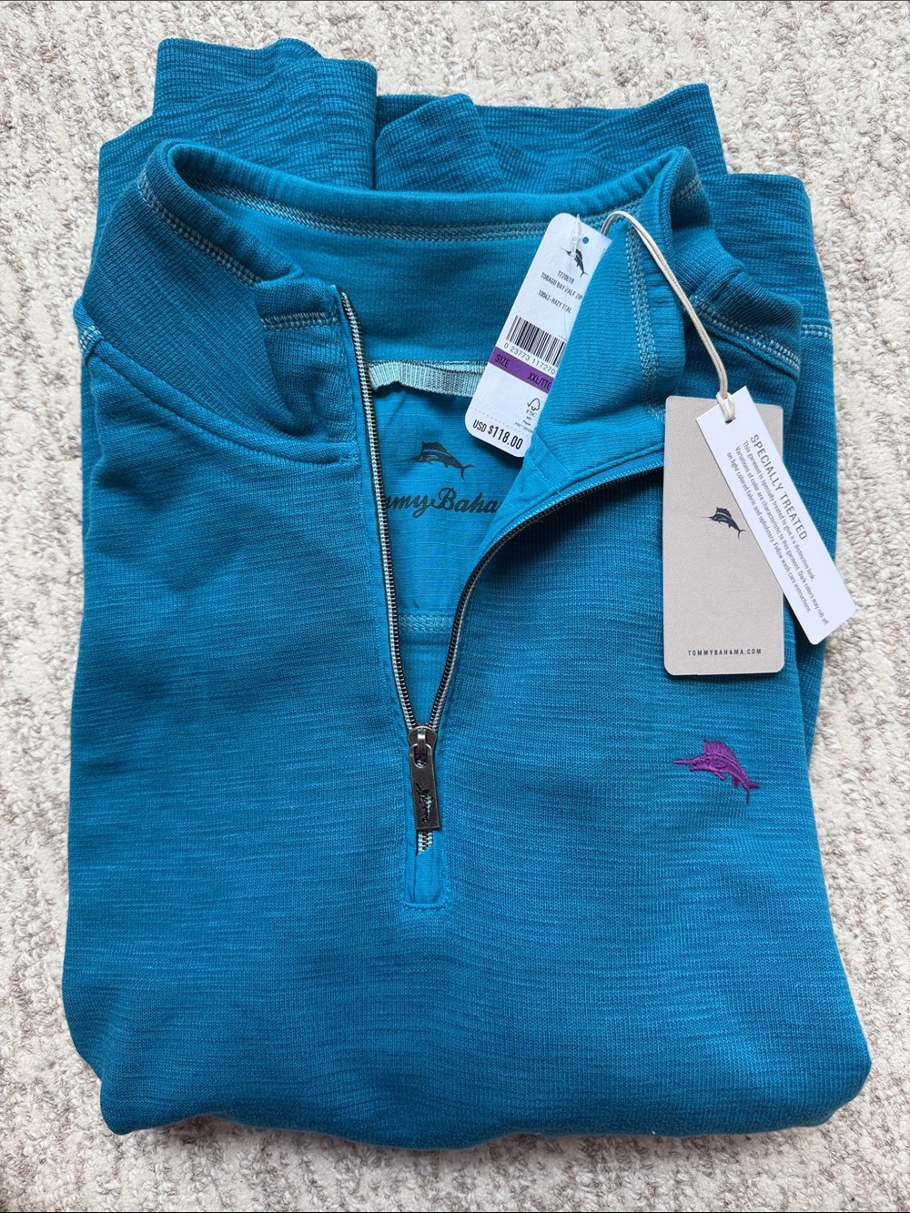 Tommy Bahama Men’s Long Sleeve Tobago Bay Half-Zip Pullover Hazy Teal XXL